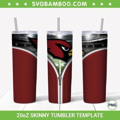 Arizona Cardinals Zipper 20oz Skinny Tumbler Template PNG, Arizona Cardinals Tumbler Wrap PNG, Sport Tumbler Sublimation Design PNG Download
