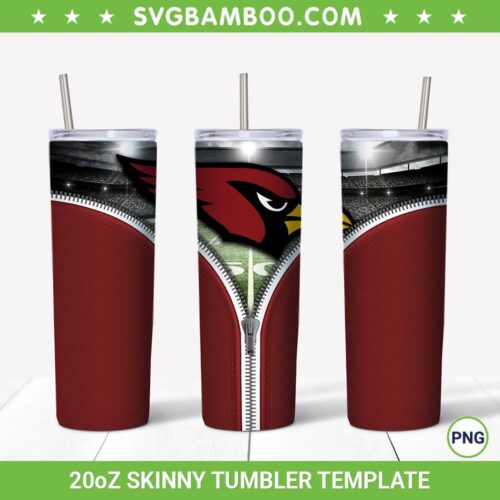 Arizona Cardinals Zipper 20oz Skinny Tumbler Template PNG, Arizona Cardinals Tumbler Wrap PNG, Sport Tumbler Sublimation Design PNG Download
