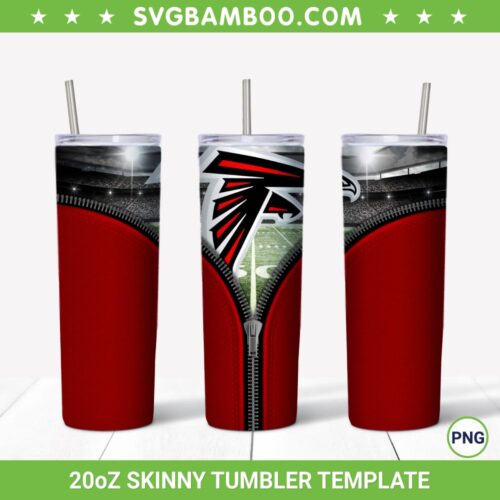 Atlanta Falcons Zipper 20oz Skinny Tumbler Template PNG, Atlanta Falcons Tumbler Wrap PNG, Football Team Tumbler Sublimation Design PNG Download