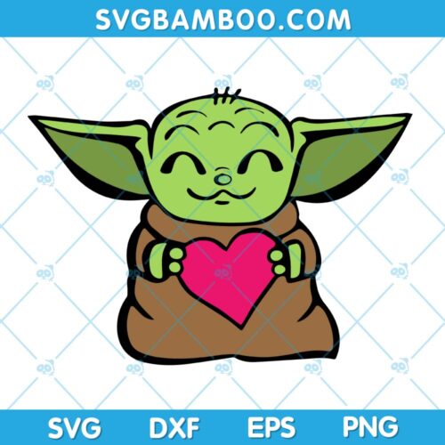 Baby Yoda Heart Love SVG, Star Wars Baby Yoda Pink Heart SVG, Disney Yoda SVG, Baby Pink Heart Yoda SVG DXF EPS PNG
