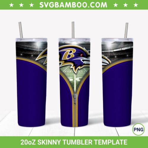 Baltimore Ravens Zipper 20oz Skinny Tumbler Template PNG, Baltimore Ravens Tumbler Wrap PNG, Football Tumbler Sublimation Design PNG Download
