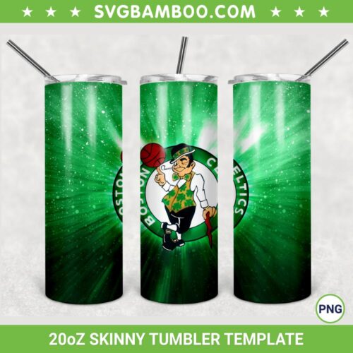 Boston Celtics 20oz Skinny Tumbler Template PNG, NBA Boston Celtics Tumbler Wrap PNG, Boston Celtics Basketball Tumbler Sublimation Design PNG Download