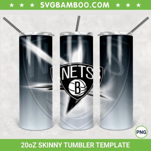 Brooklyn Nets 20oz Skinny Tumbler Template PNG, Brooklyn Nets Logo Tumbler Wrap PNG, Basketball Tumbler Sublimation Design PNG Download