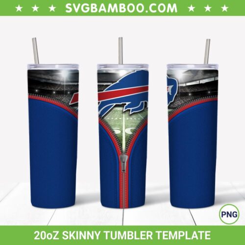 Buffalo Bills Zipper 20oz Skinny Tumbler Template PNG, Buffalo Bills Tumbler Wrap PNG, Buffalo Football Tumbler Sublimation Design PNG Download
