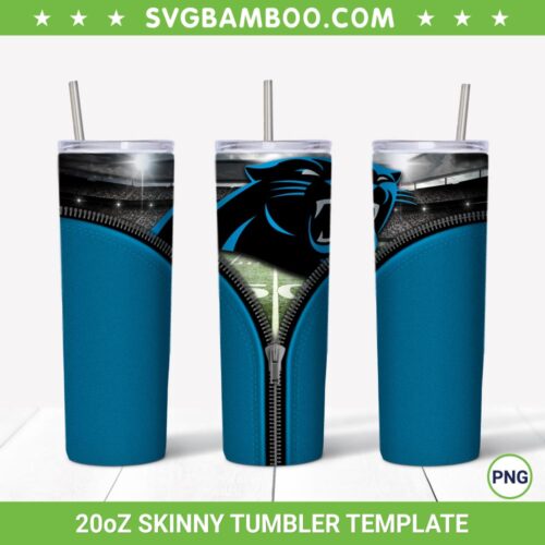 Carolina Panthers Zipper 20oz Skinny Tumbler Template PNG, Carolina Panthers Tumbler Wrap PNG, Panthers Team Tumbler Sublimation Design PNG Download