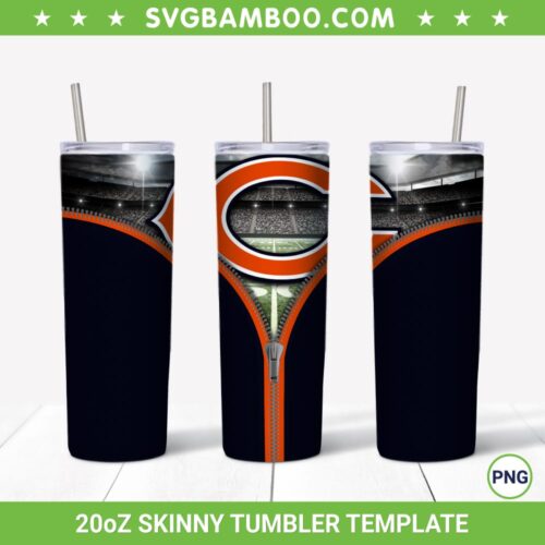 Chicago Bears Zipper 20oz Skinny Tumbler Template PNG, Chicago Bears Tumbler Wrap PNG, Football Tumbler Sublimation Design PNG Download
