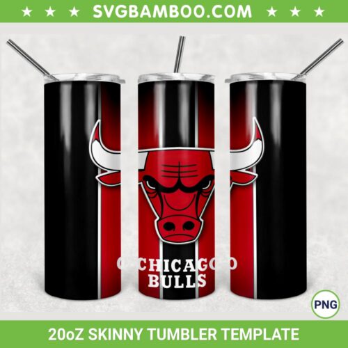 Chicago Bulls 20oz Skinny Tumbler Template PNG, Chicago Bulls Logo Tumbler Wrap PNG, Basketball Sports Tumbler Sublimation Design PNG Download
