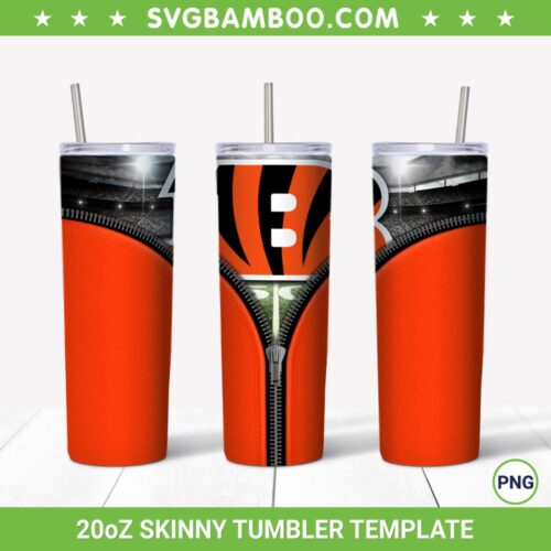 Cincinnati Bengals Zipper 20oz Skinny Tumbler Template PNG, Cincinnati Bengals Tumbler Wrap PNG, Football Tumbler Sublimation Design PNG Download