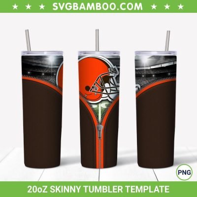 Cleveland Browns Zipper 20oz Skinny Tumbler Template PNG, Cleveland Browns Tumbler Wrap PNG, Sport Team Tumbler Sublimation Design PNG Download