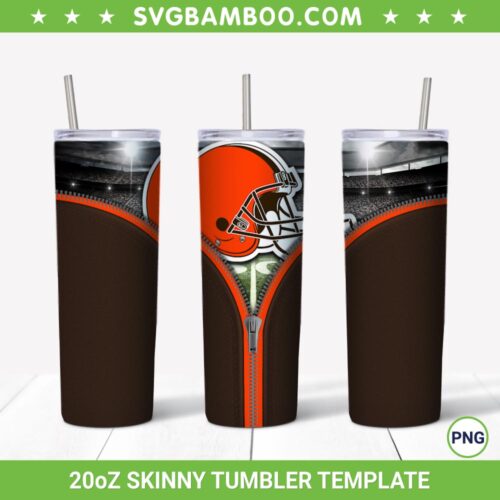 Cleveland Browns Zipper 20oz Skinny Tumbler Template PNG, Cleveland Browns Tumbler Wrap PNG, Sport Team Tumbler Sublimation Design PNG Download