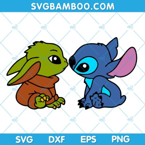Cute Yoda Kiss Stitch SVG, Disney Stitch Kiss Baby Yoda SVG, Baby Yoda SVG, Yoda Kiss SVG DXF EPS PNG
