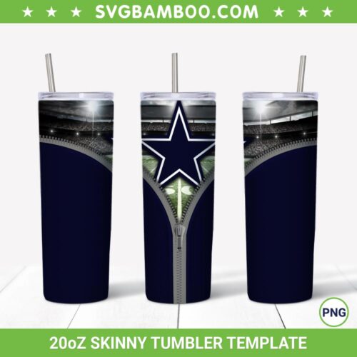 Dallas Cowboys Zipper 20oz Skinny Tumbler Template PNG, Dallas Cowboys Tumbler Wrap PNG, Football Tumbler Sublimation Design PNG Download
