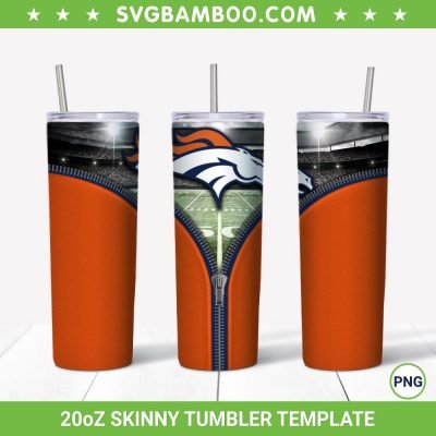Denver Broncos Zipper 20oz Skinny Tumbler Template PNG, Denver Broncos Tumbler Wrap PNG, NFL Logo Tumbler Sublimation Design PNG Download