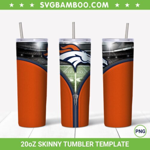 Denver Broncos Zipper 20oz Skinny Tumbler Template PNG, Denver Broncos Tumbler Wrap PNG, NFL Logo Tumbler Sublimation Design PNG Download