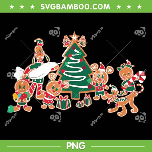 Disney Characters Gingerbread PNG, Disney Mickey Minnie Goofy Pluto Chip Dale Christmas Tree PNG, Disney Christmas PNG