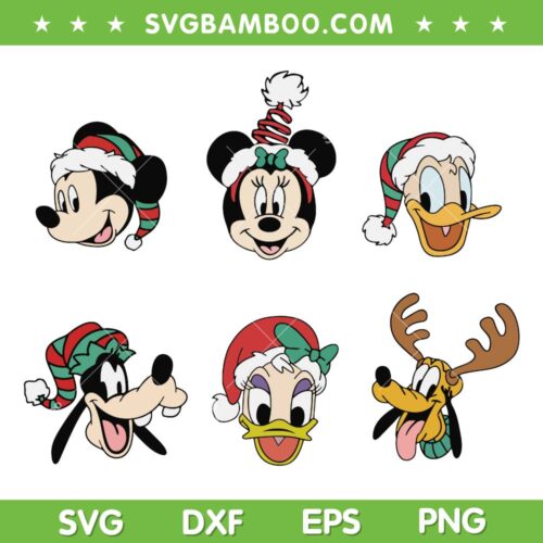 Disney Christmas Characters Face SVG, Christmas Donald Mickey Goofy Face SVG, Disney Goofy Donald SVG DXF EPS PNG