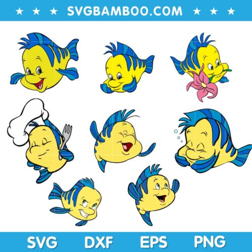Disney Flounder SVG Bundle, Flounder SVG Bundle, Cute Flounder SVG Bundle, Ariel Flounder SVG DXF EPS PNG