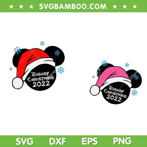 Disney Mouse Christmas 2022 SVG, Mickey and Minnie Mouse Santa Hat SVG, Santa Hat Mickey Minnie Christmas SVG DXF EPS PNG
