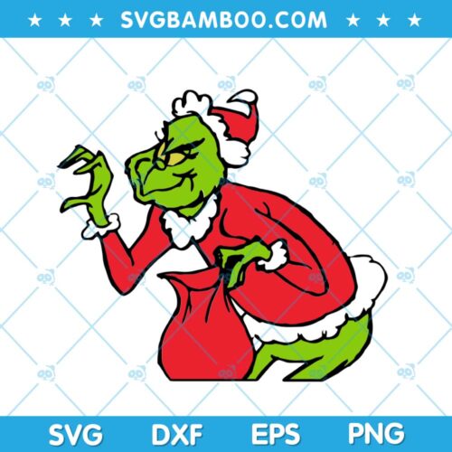 Funny Grinch Stealing Lights SVG, Christmas Grinch SVG, Naughty Grinch Stealing SVG, Grinch Santa Funny SVG DXF EPS PNG