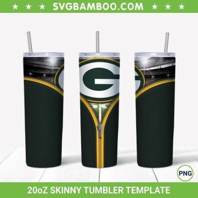 Green Bay Packers Zipper 20oz Skinny Tumbler Template PNG, Green Bay Packers Logo Tumbler Wrap PNG, NFL Teams Tumbler Sublimation Design PNG Download