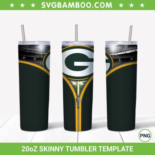 Green Bay Packers Zipper 20oz Skinny Tumbler Template PNG, Green Bay Packers Logo Tumbler Wrap PNG, NFL Teams Tumbler Sublimation Design PNG Download