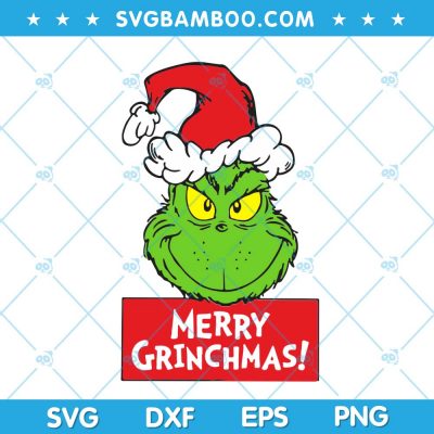 Grinch Face Merry Christmas SVG, Funny Grinchmas SVG, Merry Grinchmas Grinch SVG, Grinch Santa Hat SVG DXF EPS PNG