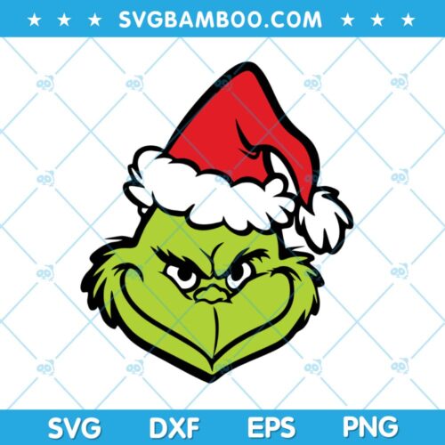 Grinch Face Santa Hat SVG, Grinch Big Head SVG, Christmas Grinch Face SVG, Grinch Santa Hat SVG DXF EPS PNG