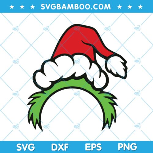 Grinch Head Santa Hat SVG, Grinch Headband Chirstmast SVG, Grinch Santa Icon SVG, Grinch Chirstmas SVG DXF EPS PNG