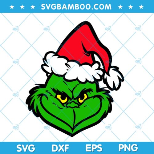 Grinch Resting Face Santa Hat SVG, Grinch Big Head SVG, Christmas Funny Grinch SVG, Grinch Santa SVG DXF EPS PNG