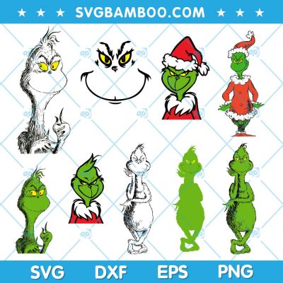 Grinch SVG Bundle, Chibi Grinch SVG Bundle, Chritsmas Grinch SVG Bundle, Funny Grinch Chibi SVG DXF EPS PNG