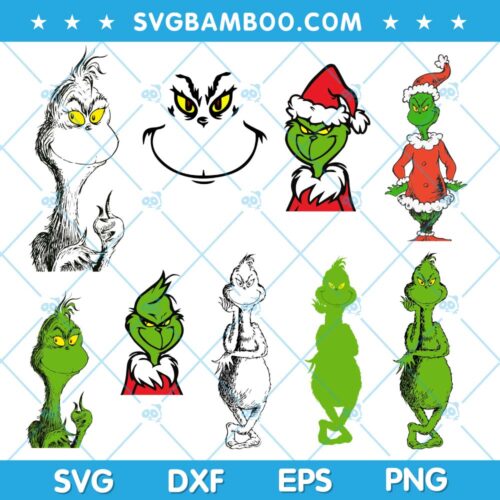 Grinch SVG Bundle, Chibi Grinch SVG Bundle, Chritsmas Grinch SVG Bundle, Funny Grinch Chibi SVG DXF EPS PNG