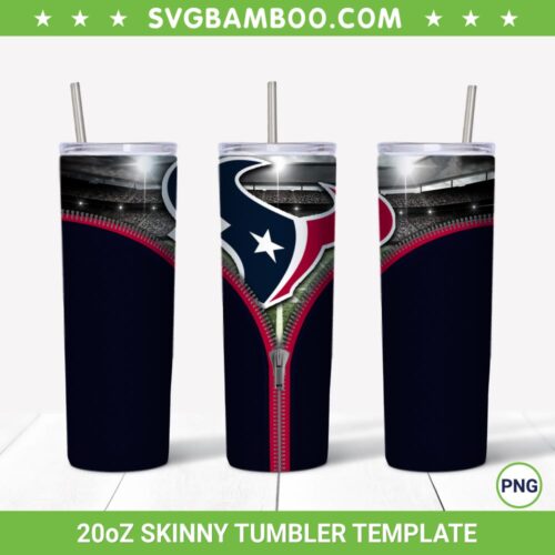 Houston Texans Zipper 20oz Skinny Tumbler Template PNG, Houston Texans Tumbler Wrap PNG, Football Team Tumbler Sublimation Design PNG Download