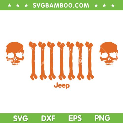 Jeep Bone Grille Orange SVG, Jeep Bone SVG, Trending Skull And Bone SVG, Orange Bone Skulls SVG DXF EPS PNG