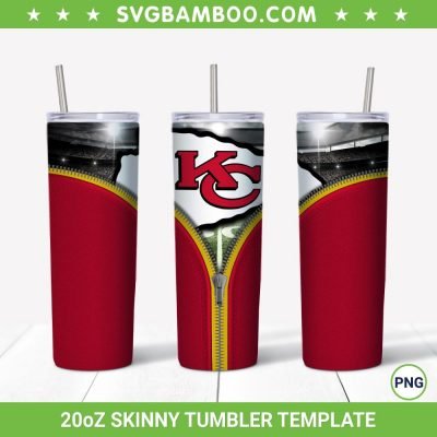 Kansas City Chiefs Zipper 20oz Skinny Tumbler Template PNG, Kansas City Chiefs Tumbler Wrap PNG, Football Tumbler Sublimation Design PNG Download