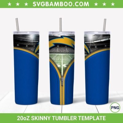 Los Angeles Chargers Zipper 20oz Skinny Tumbler Template PNG, Los Angeles Chargers Tumbler Wrap PNG, NFL Teams Tumbler Sublimation Design PNG Download