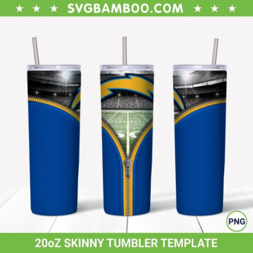 Los Angeles Chargers Zipper 20oz Skinny Tumbler Template PNG, Los Angeles Chargers Tumbler Wrap PNG, NFL Teams Tumbler Sublimation Design PNG Download