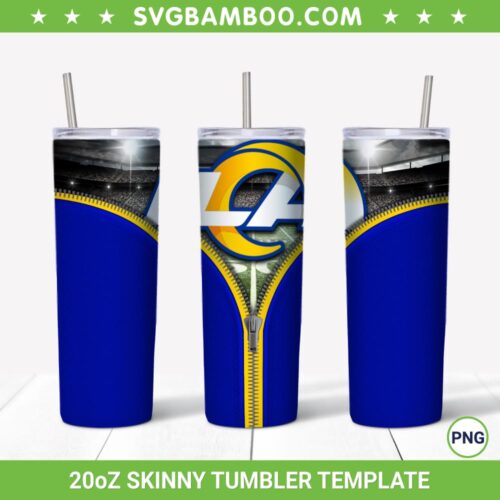 Los Angeles Rams Zipper 20oz Skinny Tumbler Template PNG, Los Angeles Rams Tumbler Wrap PNG, NFL Logo Tumbler Sublimation Design PNG Download