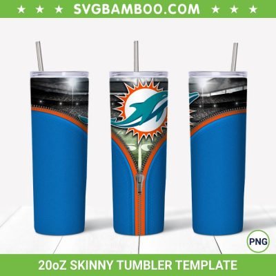 Miami Dolphins Zipper 20oz Skinny Tumbler Template PNG, Miami Dolphins Tumbler Wrap PNG, Football Team Tumbler Sublimation Design PNG Download