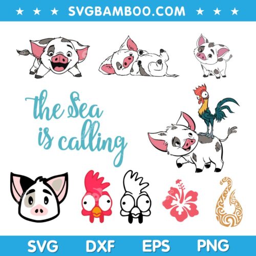 Moana Pua SVG Bundle, Pua And Hei Hei SVG Bundle, Disney Pua Pig SVG Bundle DXF EPS PNG