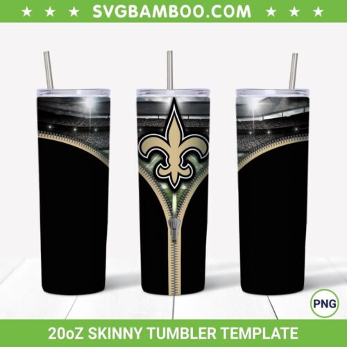 New Orleans Saints Zipper 20oz Skinny Tumbler Template PNG, Saints Football Tumbler Wrap PNG, Sport Team Tumbler Sublimation Design PNG Download