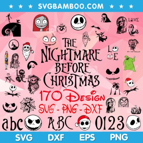 Nightmare Before Christmas Black SVG Bundle, Christmas 170 Design SVG Bundle, Christmas 2022 SVG Bundle DXF EPS PNG