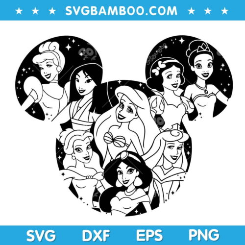 Princess Disneyland Ears SVG, Princesses Mickey Ears SVG, Disney Character Ears SVG, Princesses Mickey SVG DXF EPS PNG