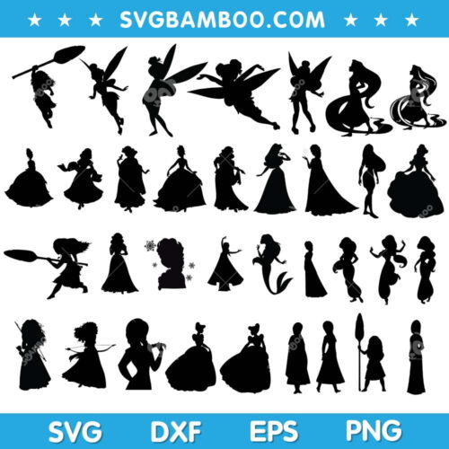 Princess Silhouettes SVG, Disney Princess Silhouettes SVG, Silhouettes SVG, Disney Character Princess Silhouettes SVG DXF EPS PNG