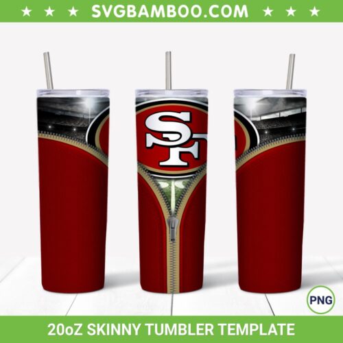 San Francisco 49ers Zipper 20oz Skinny Tumbler Template PNG, San Francisco 49ers Tumbler Wrap PNG, 49ers Sport Tumbler Sublimation Design PNG Download