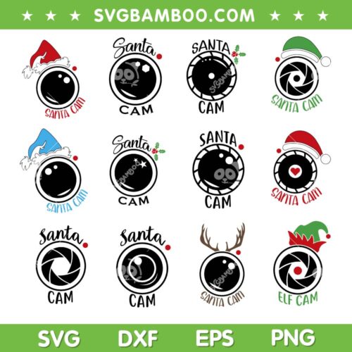 Santa Cam Bundle SVG, Elf Cam SVG Bundle, Santa Hats Camera SVG Bundle, Christmas Elf Cam SVG DXF EPS PNG