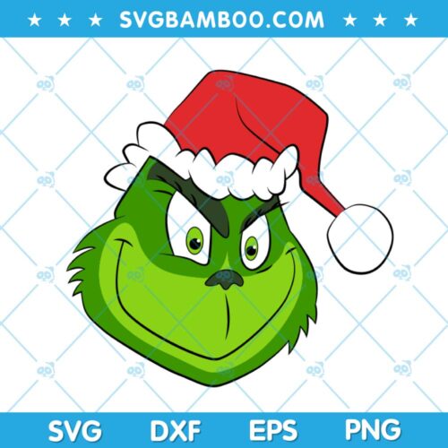 Santa Hat Grinch Head SVG, Grinch with Hat SVG, Christmas Grinch SVG, Funny Grinch SVG DXF EPS PNG