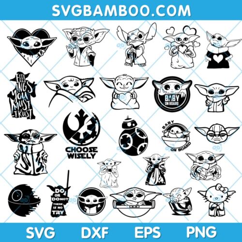 Star Wars Baby Yoda SVG Bundle, Baby Yoda Black and White SVG Bundle, Disney Yoda SVG Bundle, Yoga Star Wars SVG DXF EPS PNG