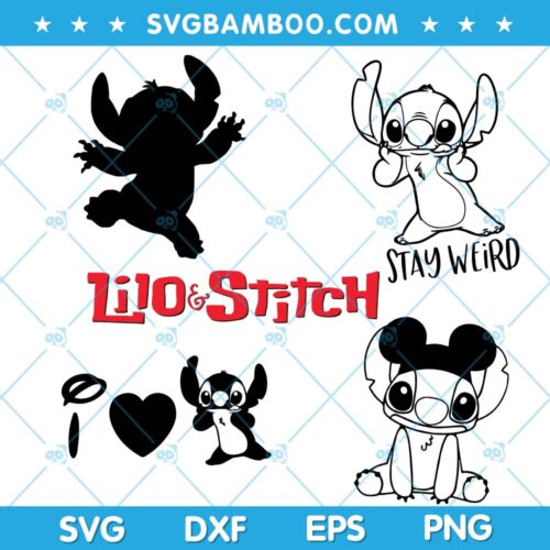 Stitch Black And White SVG Bundle, Disney Stitch SVG Bundle, Lilo And Stitch SVG Bundle DXF EPS PNG