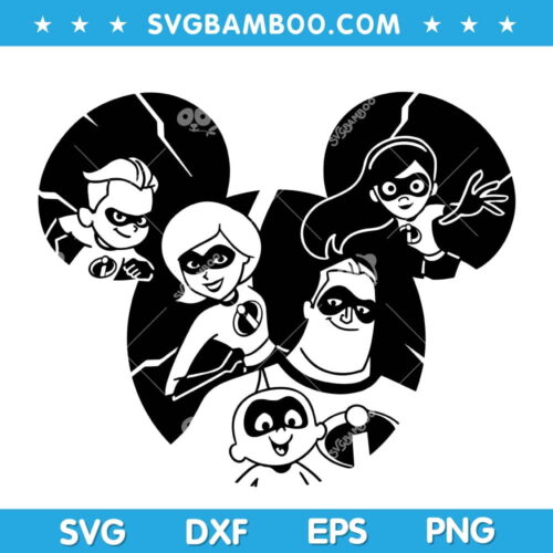 Disneyland Mickey Ears The Incredibles SVG, Disneyland Pixar The Incredibles SVG, Pixar Superhero Family SVG DXF EPS PNG