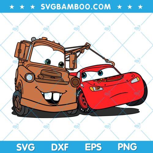 Tow Mater and Lightning Mcqueen SVG, Cars Tow Mater SVG, Cars Lightning Mcqueen SVG DXF EPS PNG